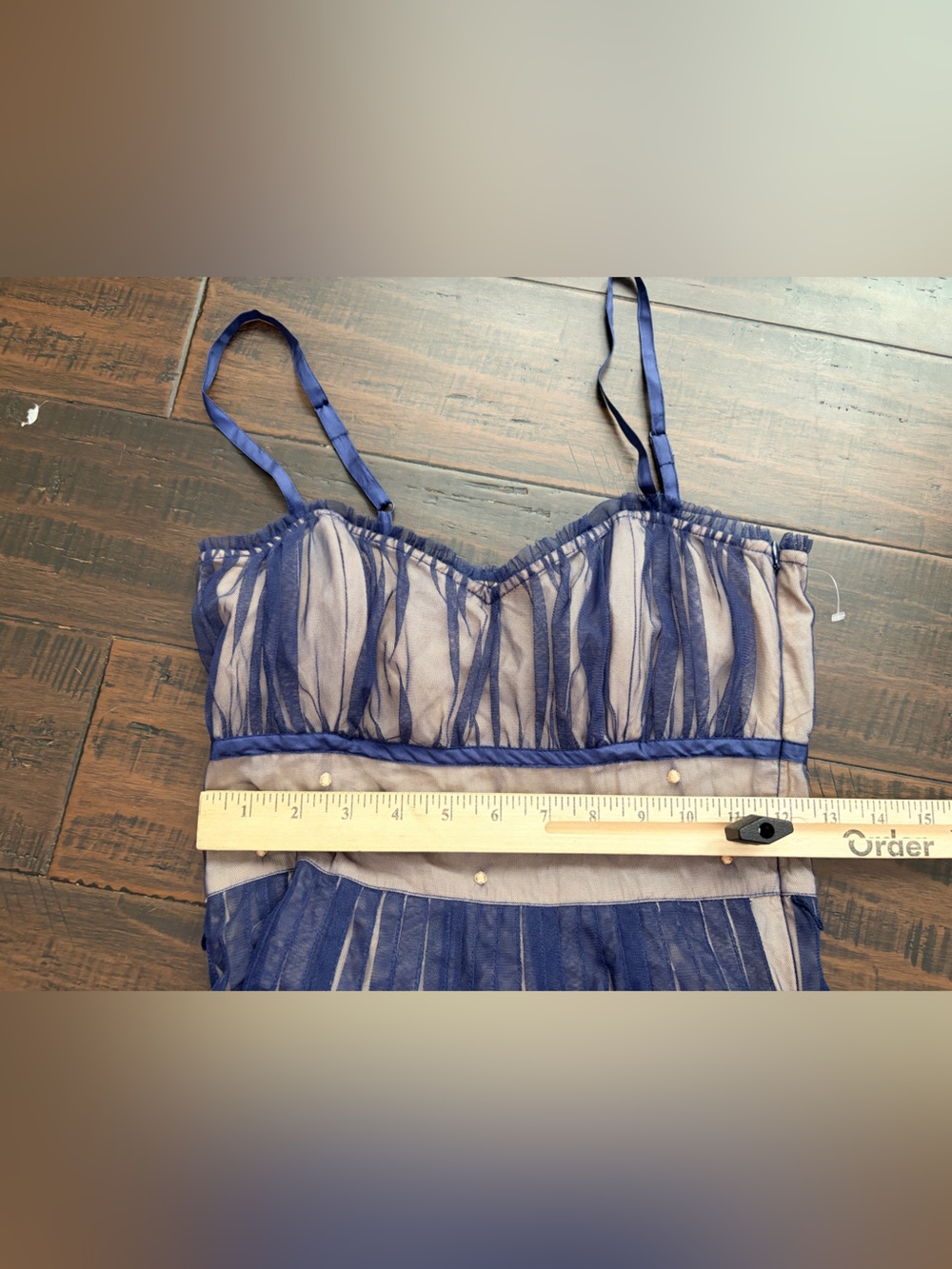 Anthropologie Odille Winter Prelude navy blue tulle dress gold embroidery - Picture 2 of 6